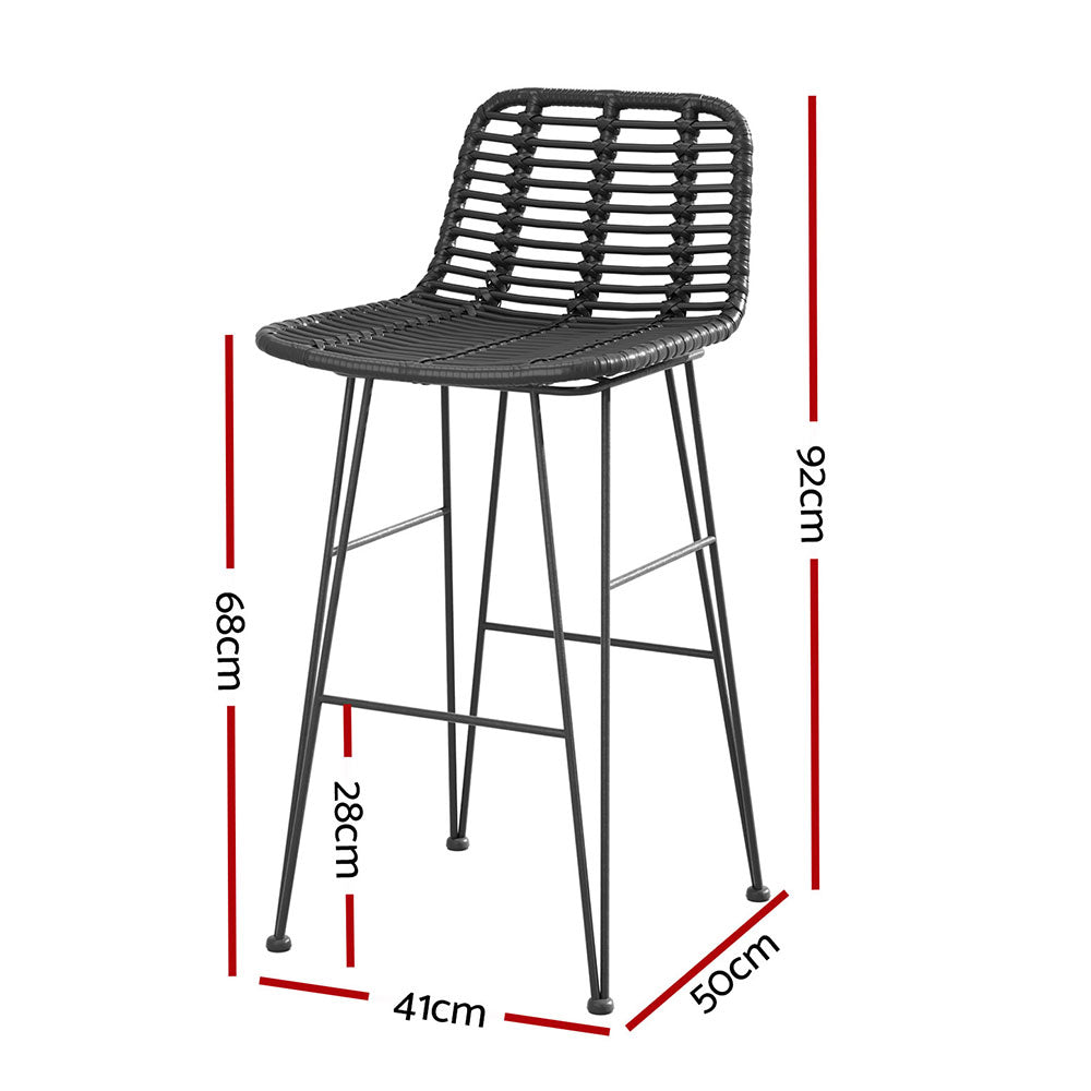 Myles Wicker Dining Rattan Chair 2-Piece Outdoor Bar Stools - Black