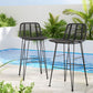 Myles Wicker Dining Rattan Chair 2-Piece Outdoor Bar Stools - Black