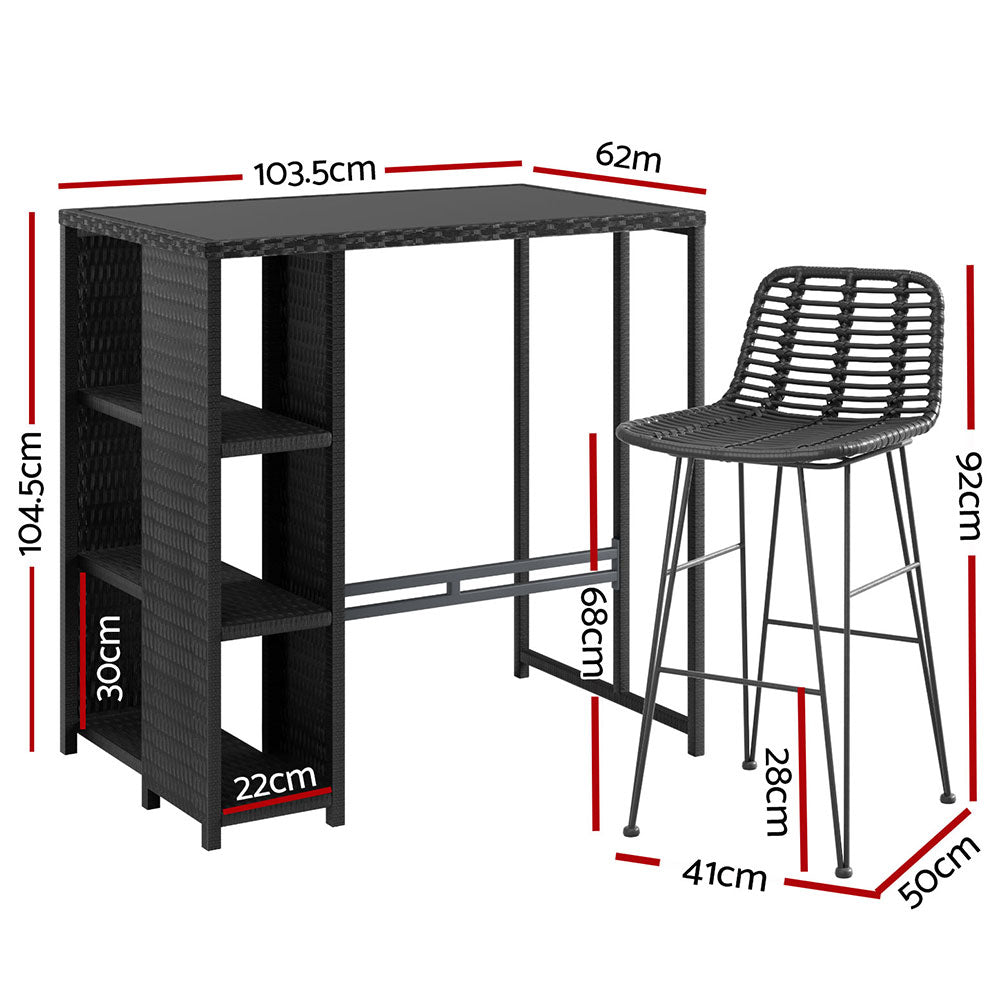 Larry Patio Furniture Dining Chairs Table and Chairs Wicker 3-Piece Outdoor Bar Set - Black