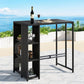 Ralph Wicker Dining Bistro Glass Desk Steel Patio Furniture Outdoor Bar Table - Black