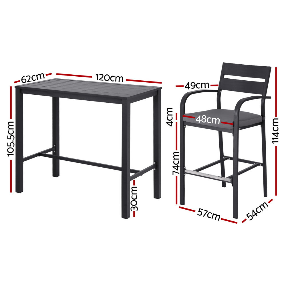 Dominic Patio Dining Chairs Aluminium Table Stools 5-Piece Outdoor Bar Set - Dark Grey