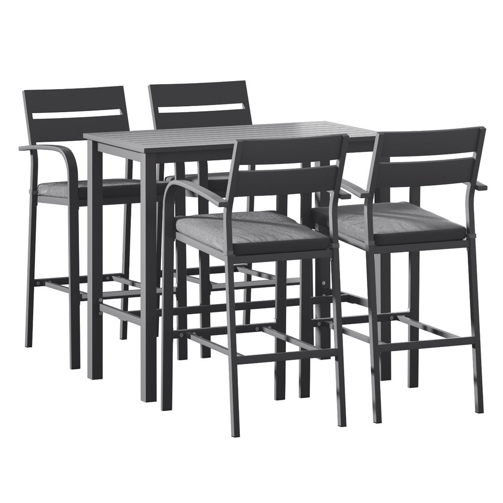 Dominic Patio Dining Chairs Aluminium Table Stools 5-Piece Outdoor Bar Set - Dark Grey