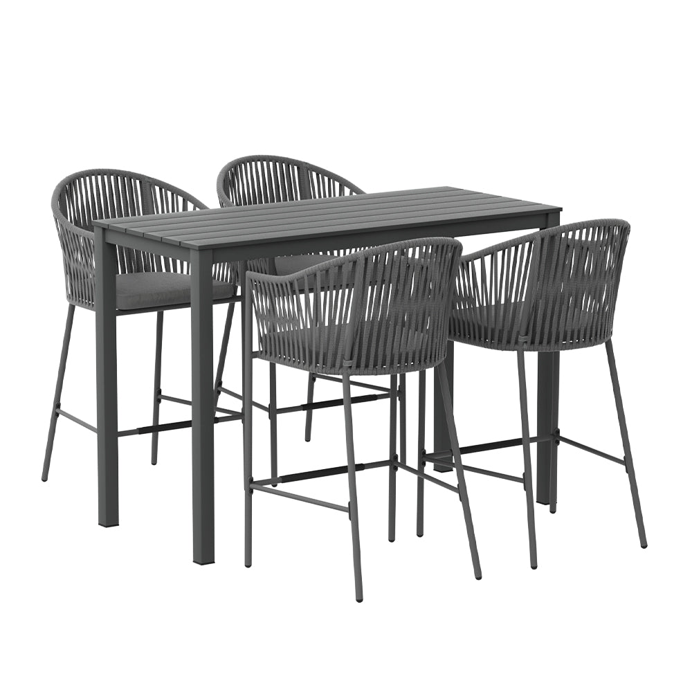 Asher 4-Seater Bar Table Furniture Chairs Table Patio 5-Piece Outdoor Bistro Set - Grey