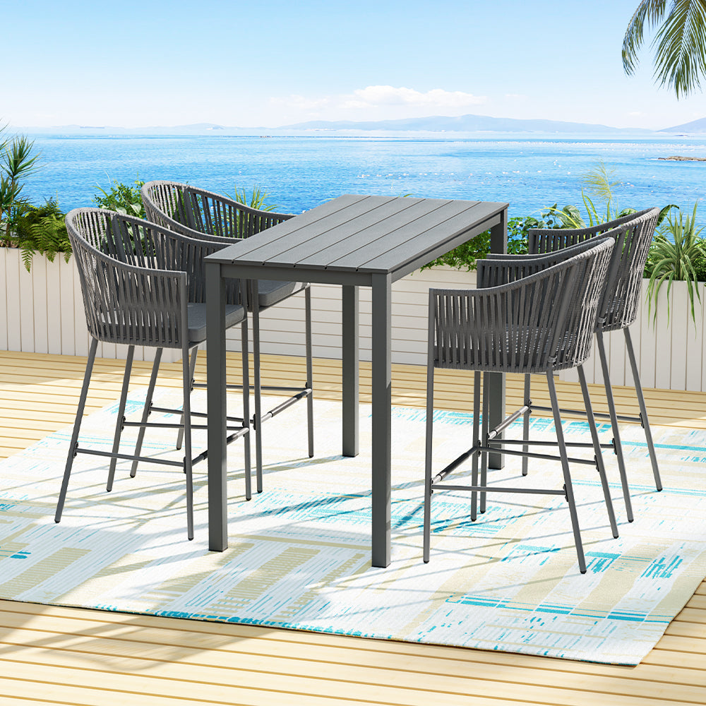 Asher 4-Seater Bar Table Furniture Chairs Table Patio 5-Piece Outdoor Bistro Set - Grey