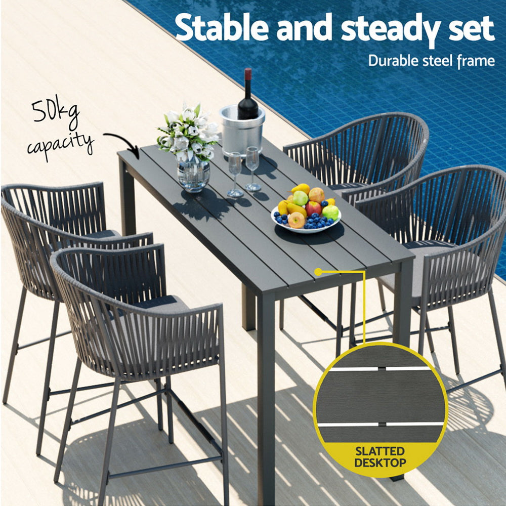 Asher 4-Seater Bar Table Furniture Chairs Table Patio 5-Piece Outdoor Bistro Set - Grey