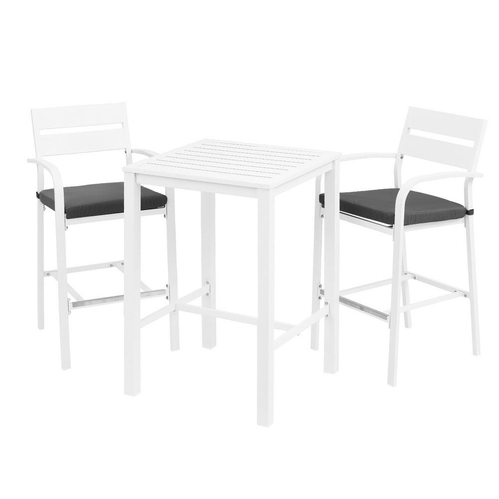 Julian Dining Chairs Table Patio Aluminium Bistro Set 3-Piece Outdoor Bar Set - White