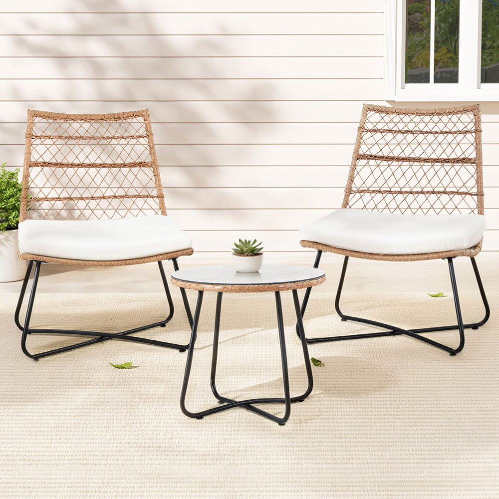 Mavies 2-Seater Wicker Table & Chairs Patio Furniture 3-Piece Bistro Set - Brown