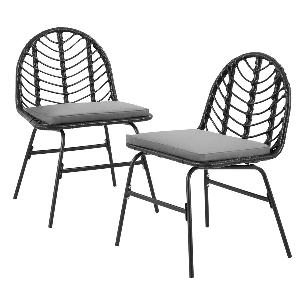 Ranie Lounge Wicker Patio Furniture Set of 2 Outdoor Dining Chairs - Black