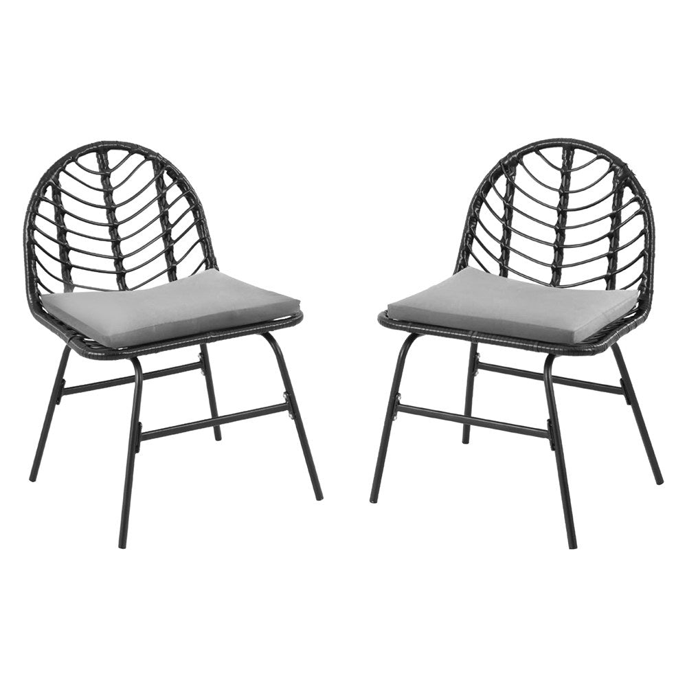 Ranie Lounge Wicker Patio Furniture Set of 2 Outdoor Dining Chairs - Black