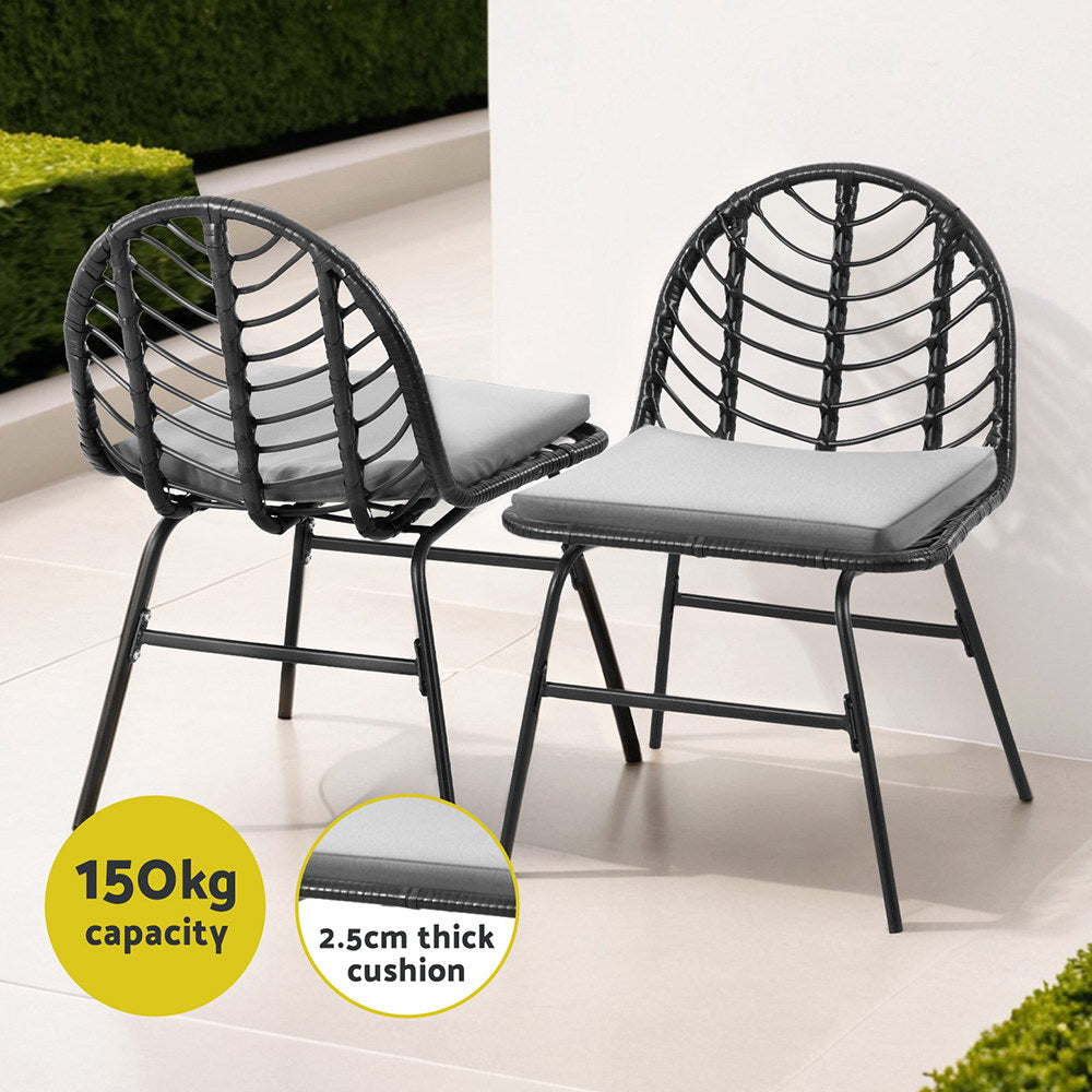 Ranie Lounge Wicker Patio Furniture Set of 2 Outdoor Dining Chairs - Black