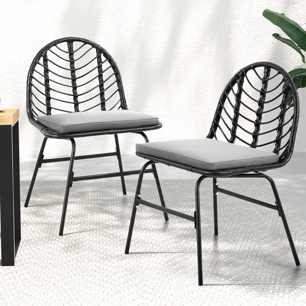 Ranie Lounge Wicker Patio Furniture Set of 2 Outdoor Dining Chairs - Black