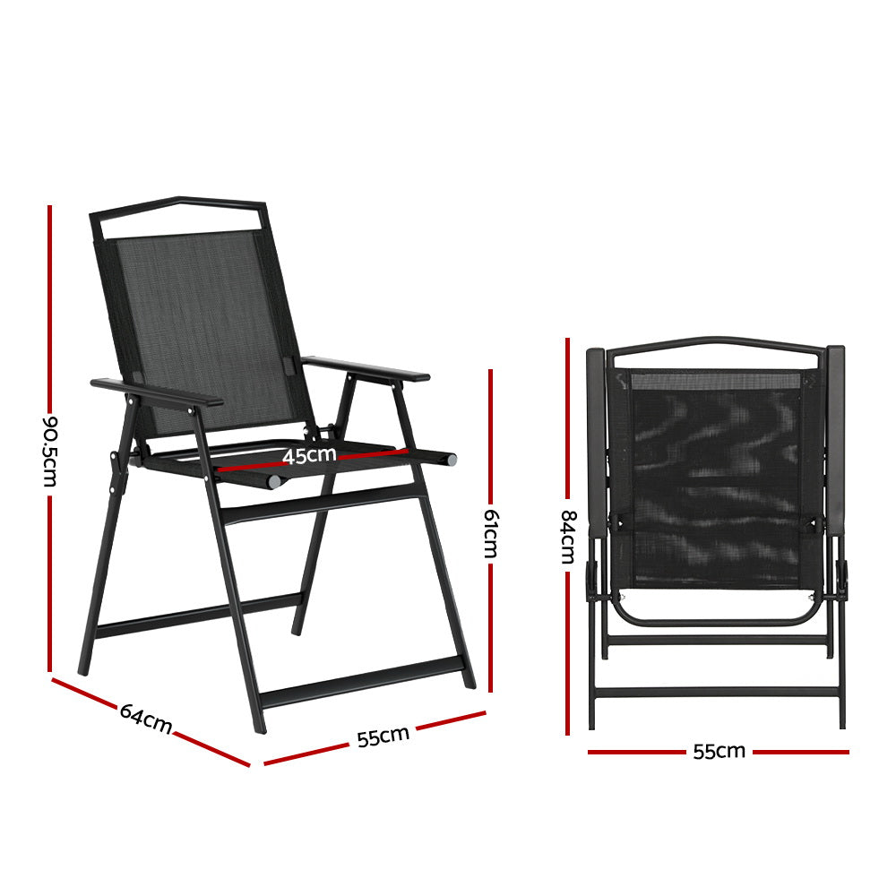 Zoe Set of 2 Outdoor Chairs Portable Folding Camping Chair Steel Patio Furniture - Black