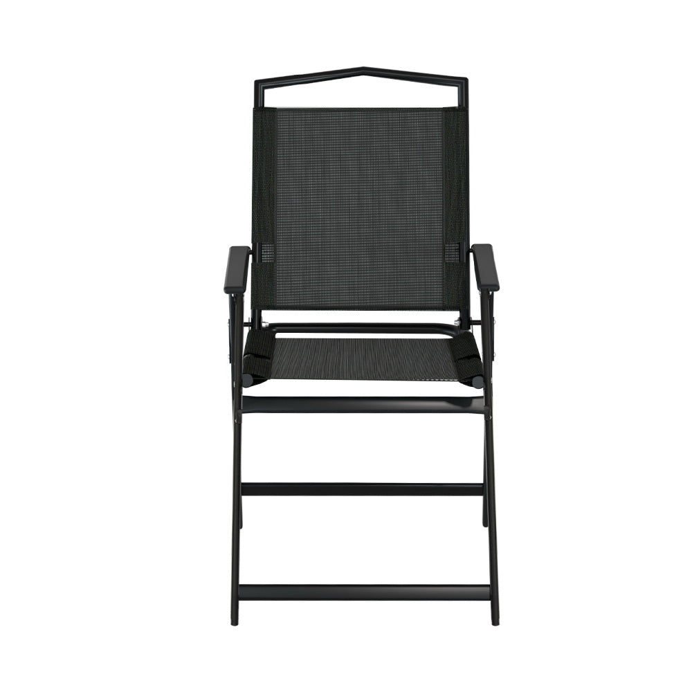 Zoe Set of 2 Outdoor Chairs Portable Folding Camping Chair Steel Patio Furniture - Black