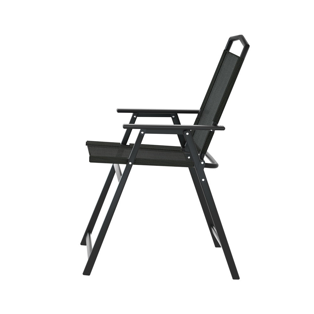 Zoe Set of 2 Outdoor Chairs Portable Folding Camping Chair Steel Patio Furniture - Black