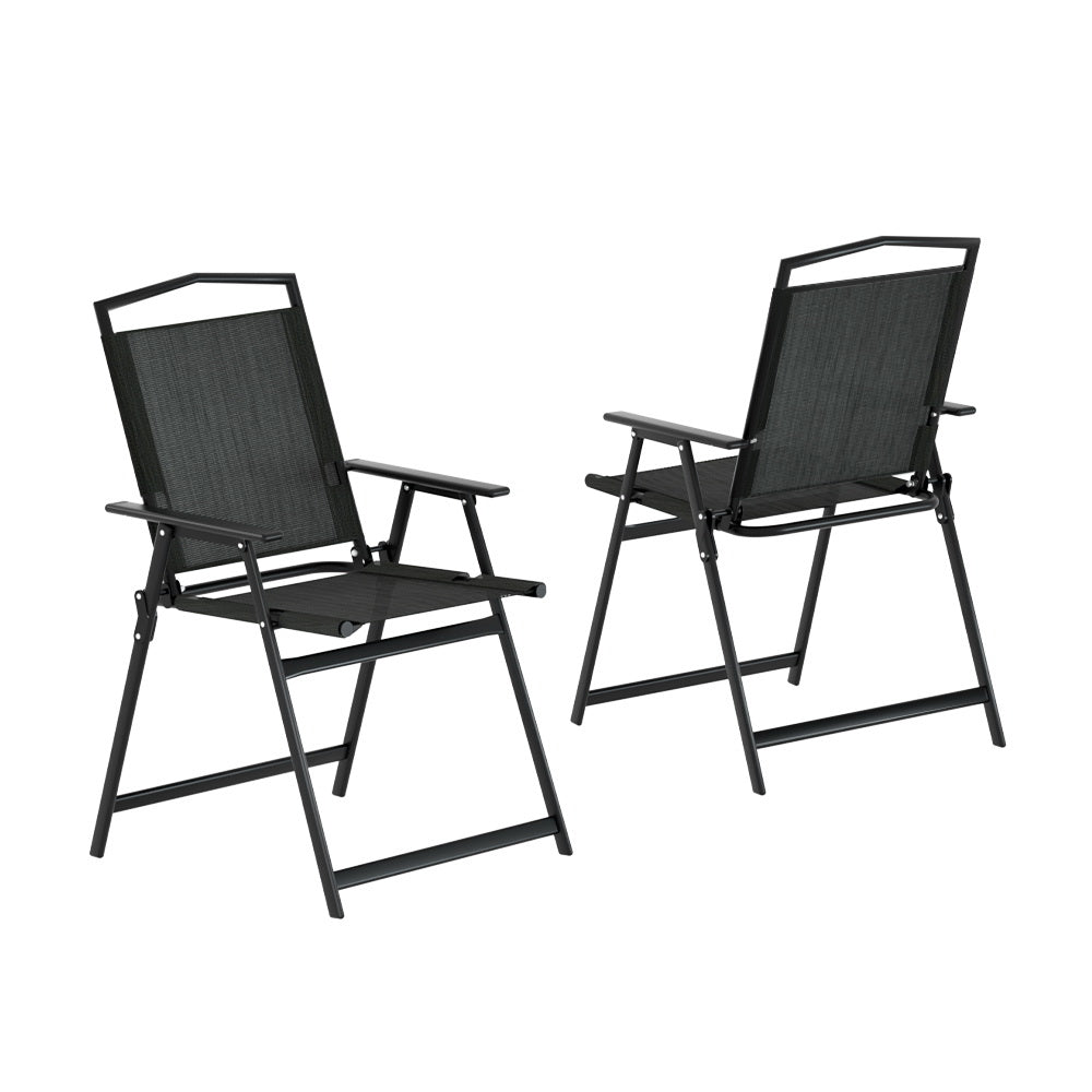 Zoe Set of 2 Outdoor Chairs Portable Folding Camping Chair Steel Patio Furniture - Black