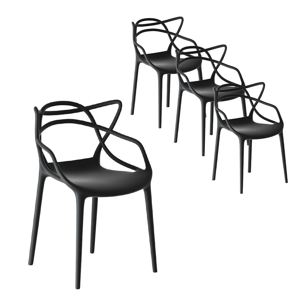 Yannick Set of 4 PP Outdoor Dining Chairs Portable Stackable Chair Patio Furniture - Black