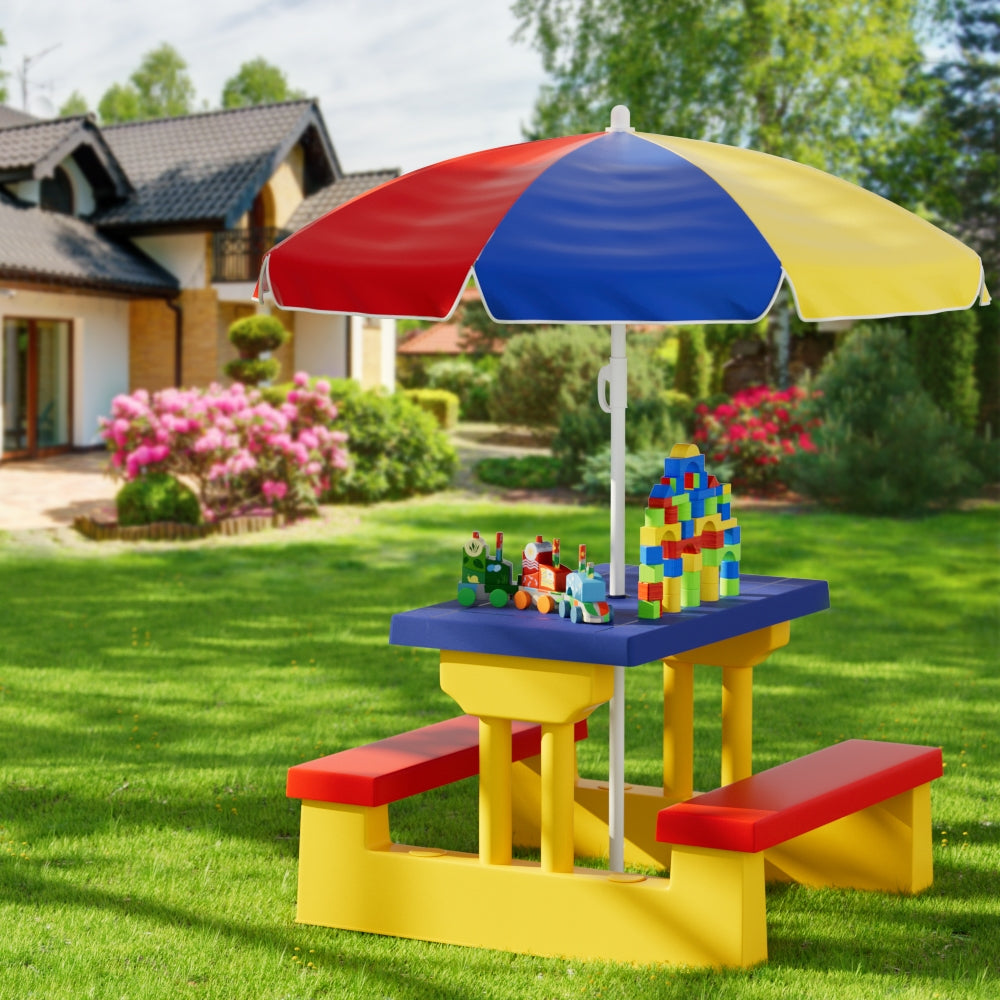 Kids Outdoor Table and Chairs Set Picnic Bench Umbrella Children Indoor