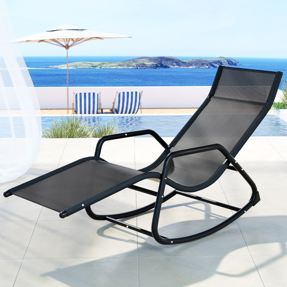 Esmond Sun Lounge Rocking Chair Outdoor Lounger Patio Furniture Pool Garden - Black