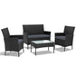 Justin 4-Seater Wicker Setting Table Chair Furniture 4-Piece Outdoor Sofa Set - Black