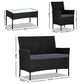 Justin 4-Seater Wicker Setting Table Chair Furniture 4-Piece Outdoor Sofa Set - Black