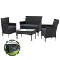 Justin 4-Seater Wicker Table Chair 4-Piece Outdoor Sofa Set with Storage Cover - Black