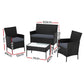 Justin 4-Seater Wicker Table Chair 4-Piece Outdoor Sofa Set with Storage Cover - Black