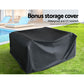 Justin 4-Seater Wicker Table Chair 4-Piece Outdoor Sofa Set with Storage Cover - Black