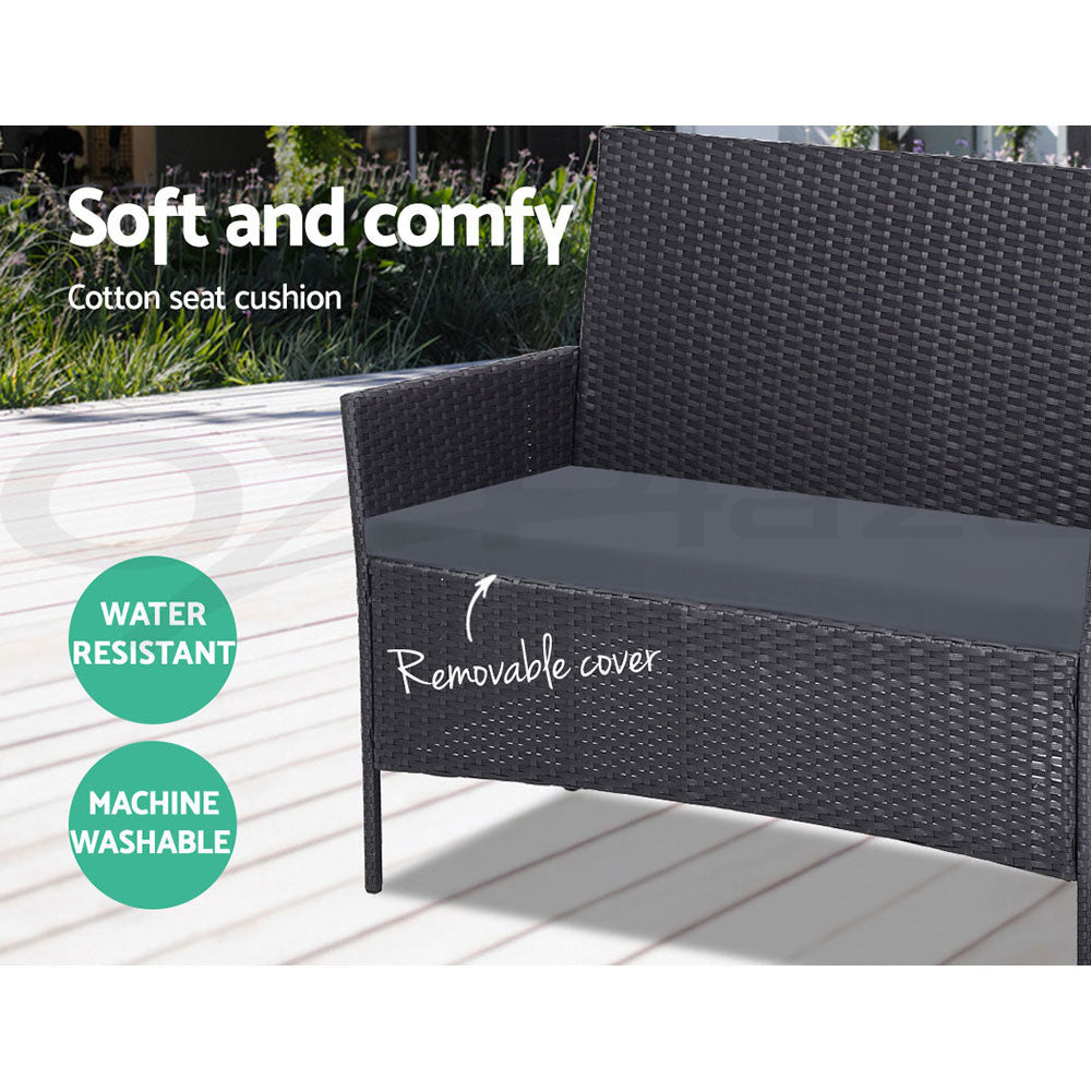 Justin 4-Seater Wicker Setting Table Chair Furniture 4-Piece Outdoor Sofa Set - Dark Grey