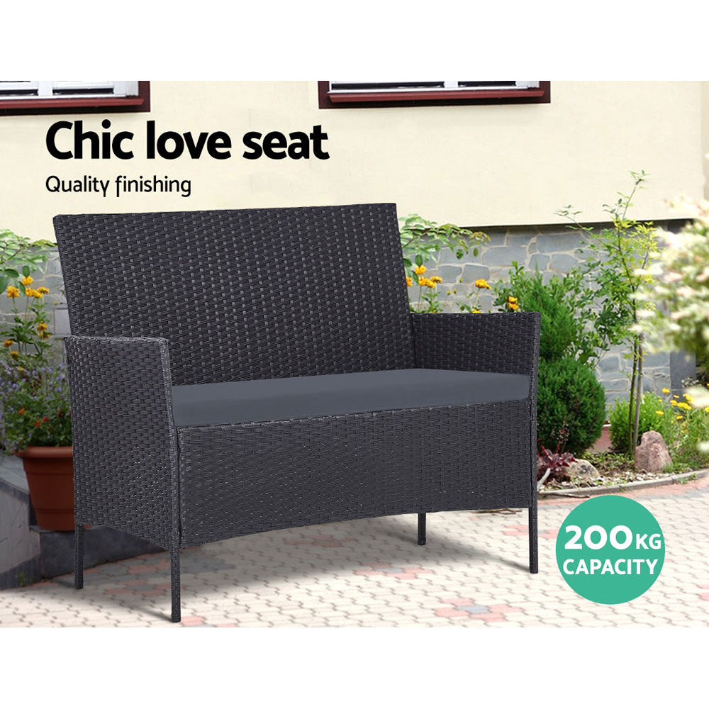 Justin 4-Seater Wicker Table Chair 4-Piece Outdoor Sofa Set with Storage Cover - Dark Grey