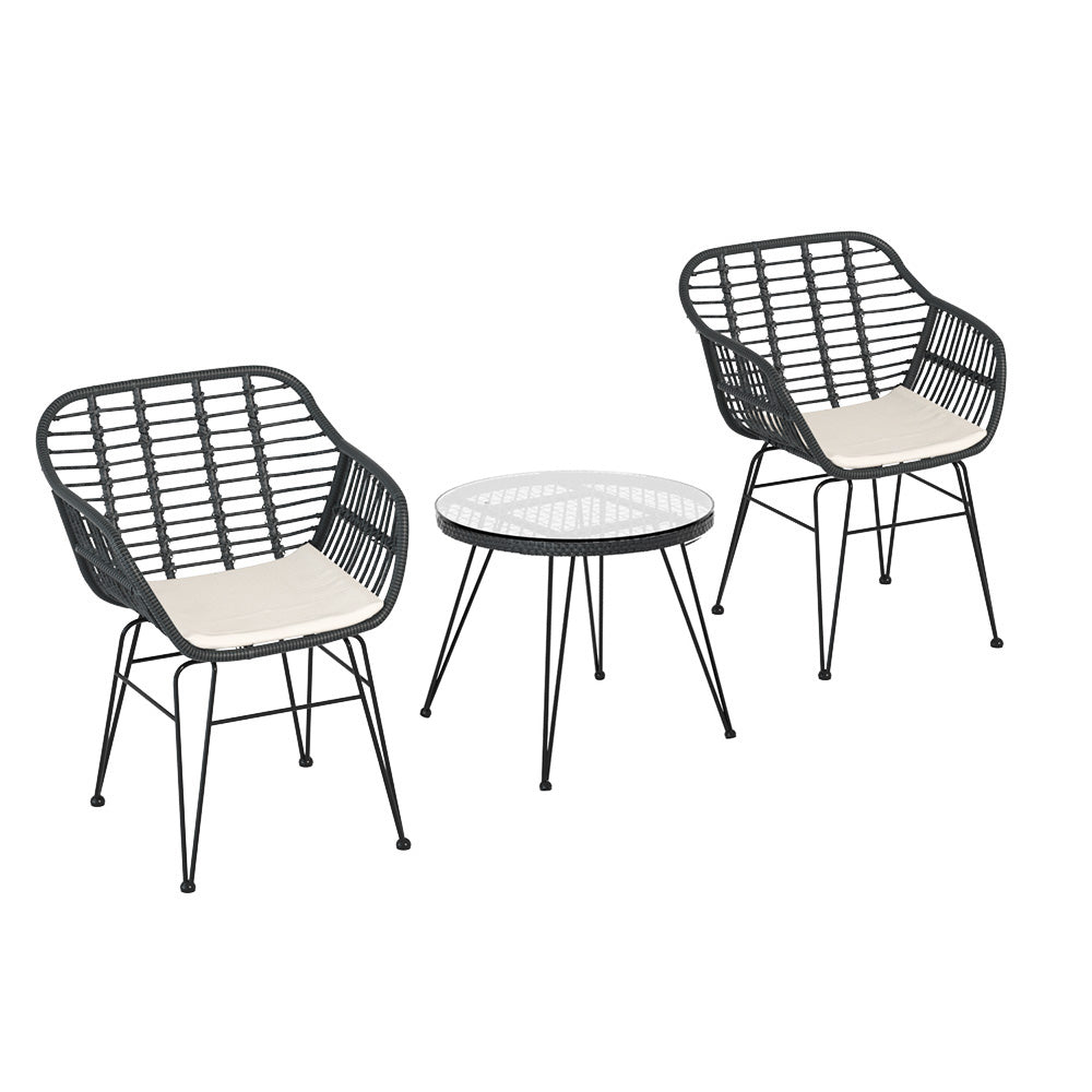 Dalton 2-Seater Table Chairs Patio 3-Piece Outdoor Furniture - Grey