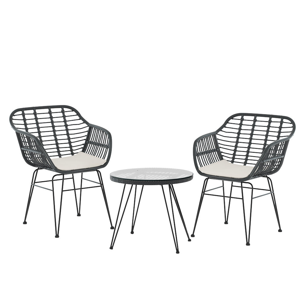 Dalton 2-Seater Table Chairs Patio 3-Piece Outdoor Furniture - Grey