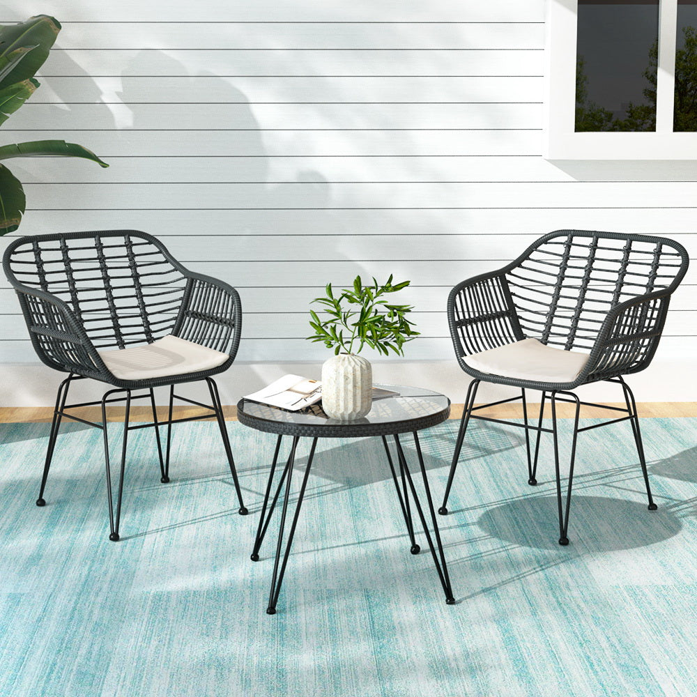 Dalton 2-Seater Table Chairs Patio 3-Piece Outdoor Furniture - Grey