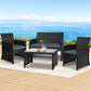 Slough 4-Seater Rattan Chair Table Setting Garden Furniture 4-Piece Outdoor Sofa Set - Black