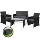 Slough 4-Seater Rattan Chair Furniture 4-Piece Outdoor Sofa Set with Storage Cover - Black