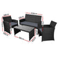 Slough 4-Seater Rattan Chair Furniture 4-Piece Outdoor Sofa Set with Storage Cover - Black