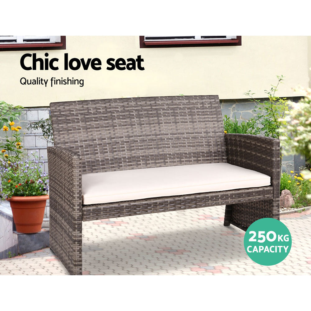 Slough 4-Seater Rattan Chair Furniture 4-Piece Outdoor Sofa Set with Storage Cover - Grey