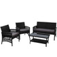 Luis 4-Seater Wicker Harp Chair Table Garden Furniture 4-Piece Outdoor Sofa Set - Black