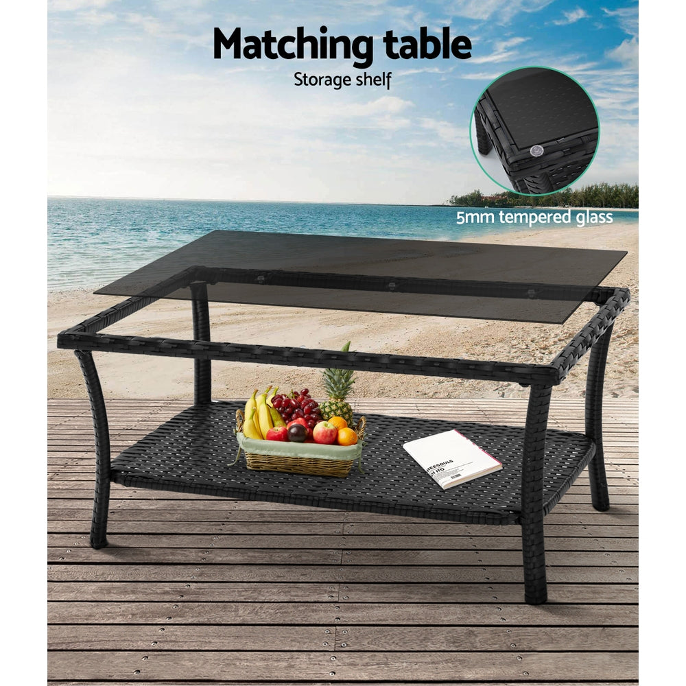 Luis 4-Seater Wicker Harp Chair Table Garden Furniture 4-Piece Outdoor Sofa Set - Black