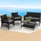 Luis 4-Seater Wicker Harp Chair Table Garden Furniture 4-Piece Outdoor Sofa Set - Black