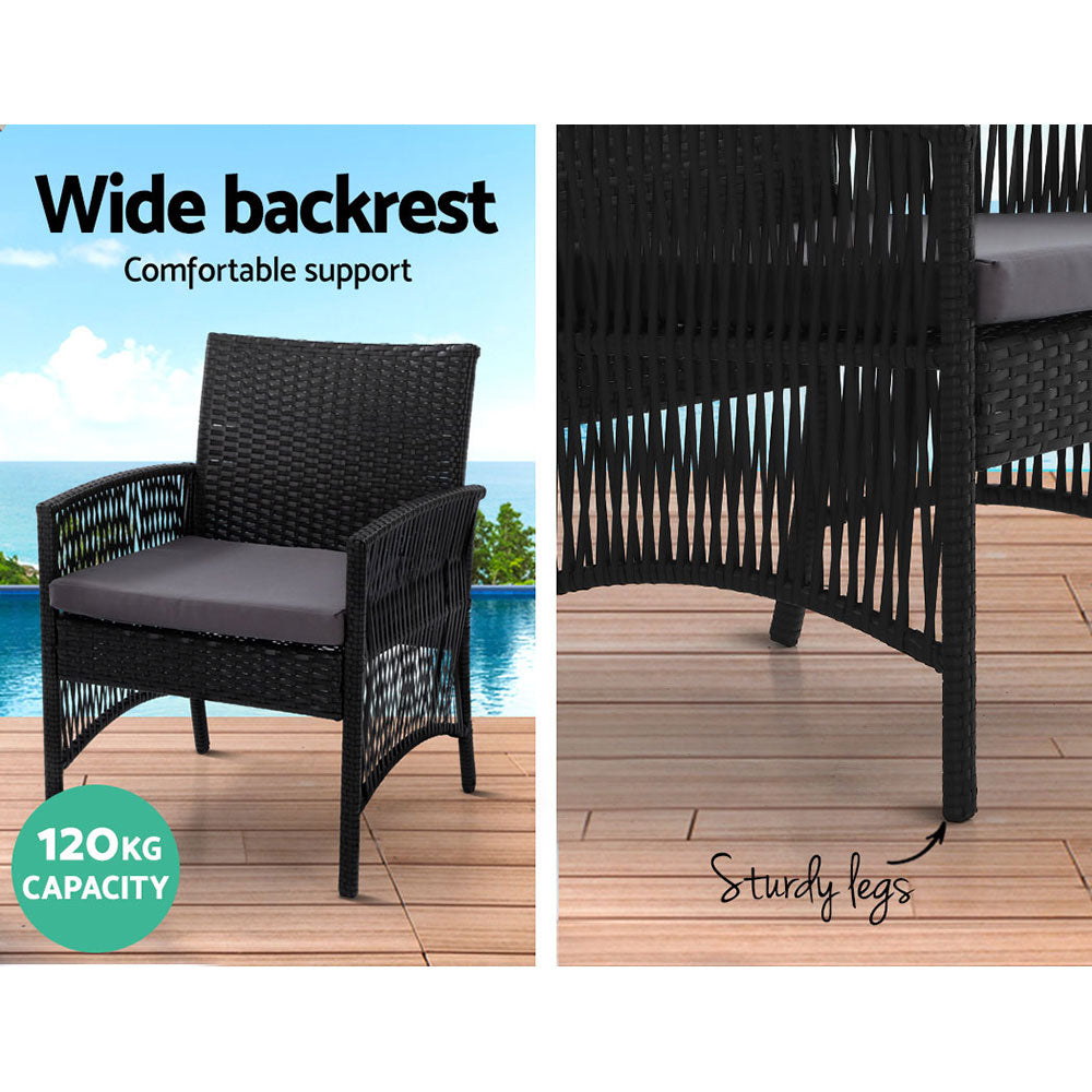 Luis 4-Seater Wicker Harp Chair Table 4-Piece OutdoorSofa Set with Storage Cover - Black