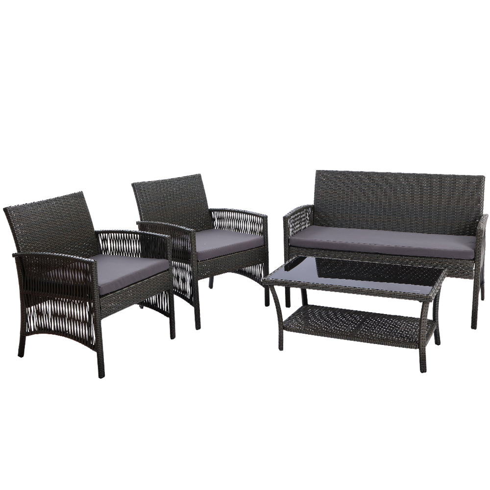 Luis 4-Seater Wicker Harp Chair Table Garden Furniture 4-Piece Outdoor Sofa Set - Grey