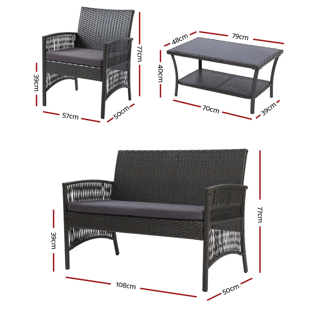 Luis 4-Seater Wicker Harp Chair Table Garden Furniture 4-Piece Outdoor Sofa Set - Grey