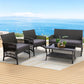 Luis 4-Seater Wicker Harp Chair Table Garden Furniture 4-Piece Outdoor Sofa Set - Grey