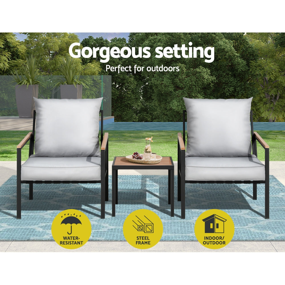 Imani 2-Seater Chairs Table Patio 3-Piece Outdoor Furniture - Grey