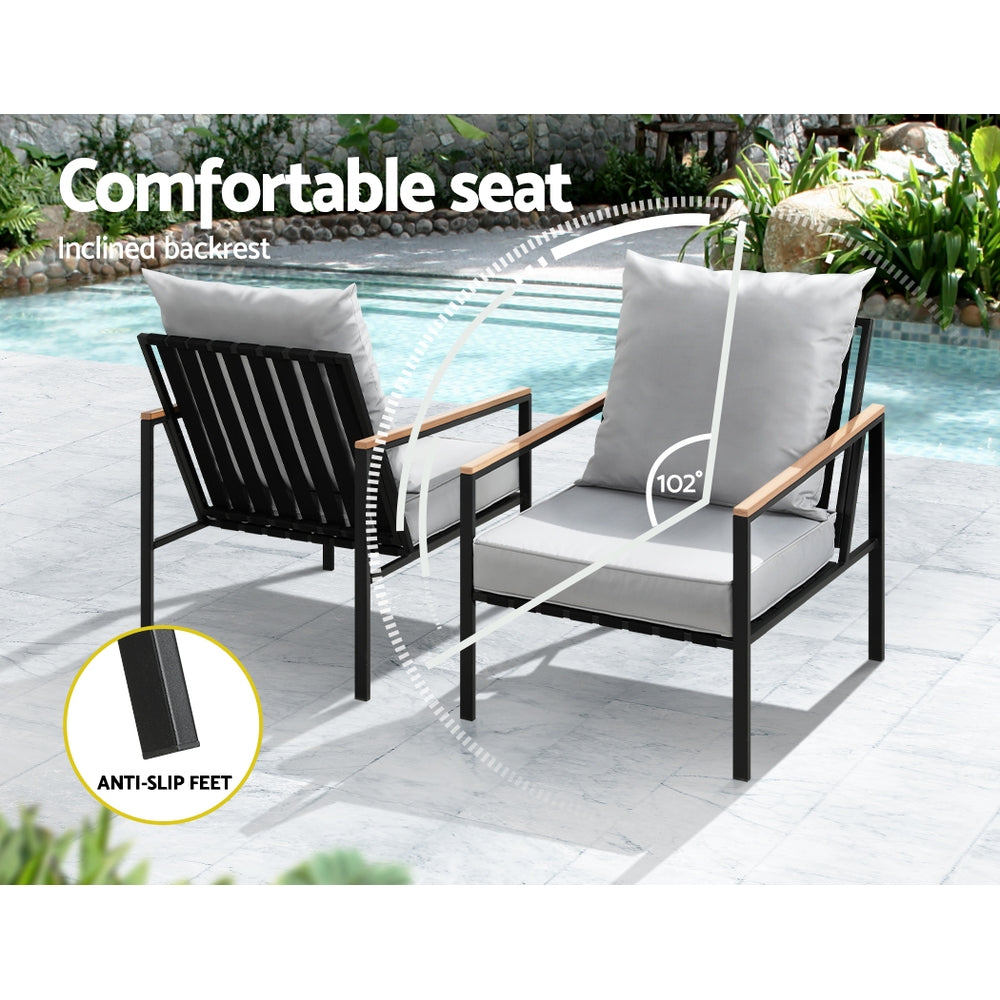 Imani 2-Seater Chairs Table Patio 3-Piece Outdoor Furniture - Grey