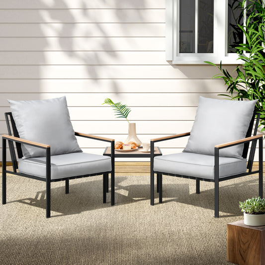 Imani 2-Seater Chairs Table Patio 3-Piece Outdoor Furniture - Grey