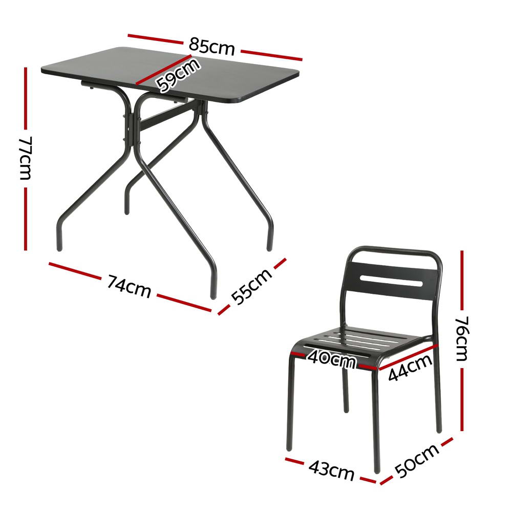 Stussy 2-Seater Outdoor Patio Furniture Steel 3-Piece Bistro Set - Black