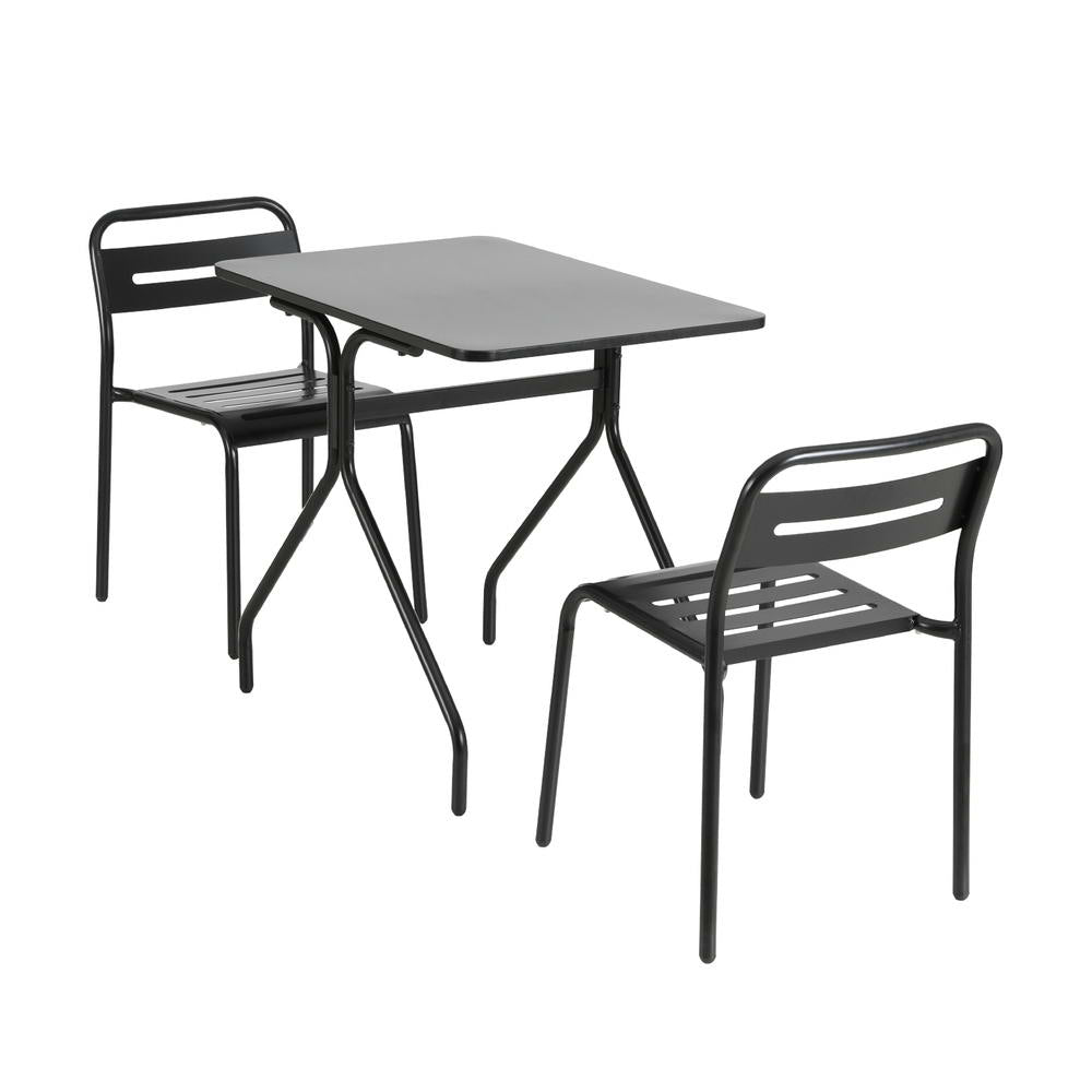 Stussy 2-Seater Outdoor Patio Furniture Steel 3-Piece Bistro Set - Black