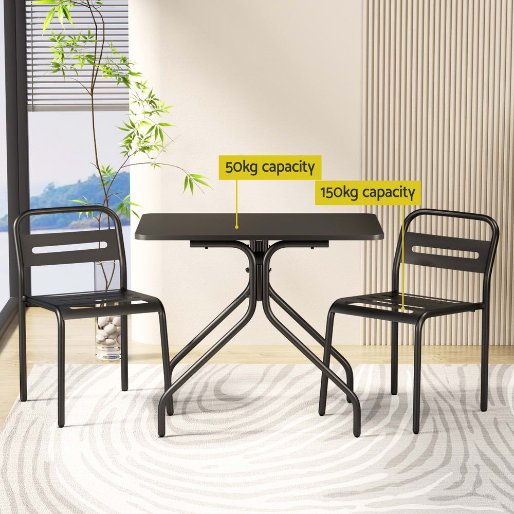 Stussy 2-Seater Outdoor Patio Furniture Steel 3-Piece Bistro Set - Black