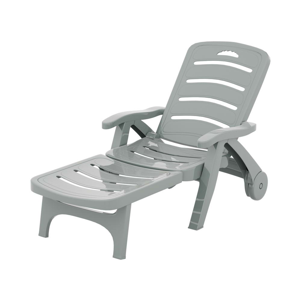 Nemy Sun Lounger Folding Lounge Chair Wheels Patio Outdoor Furniture - Grey